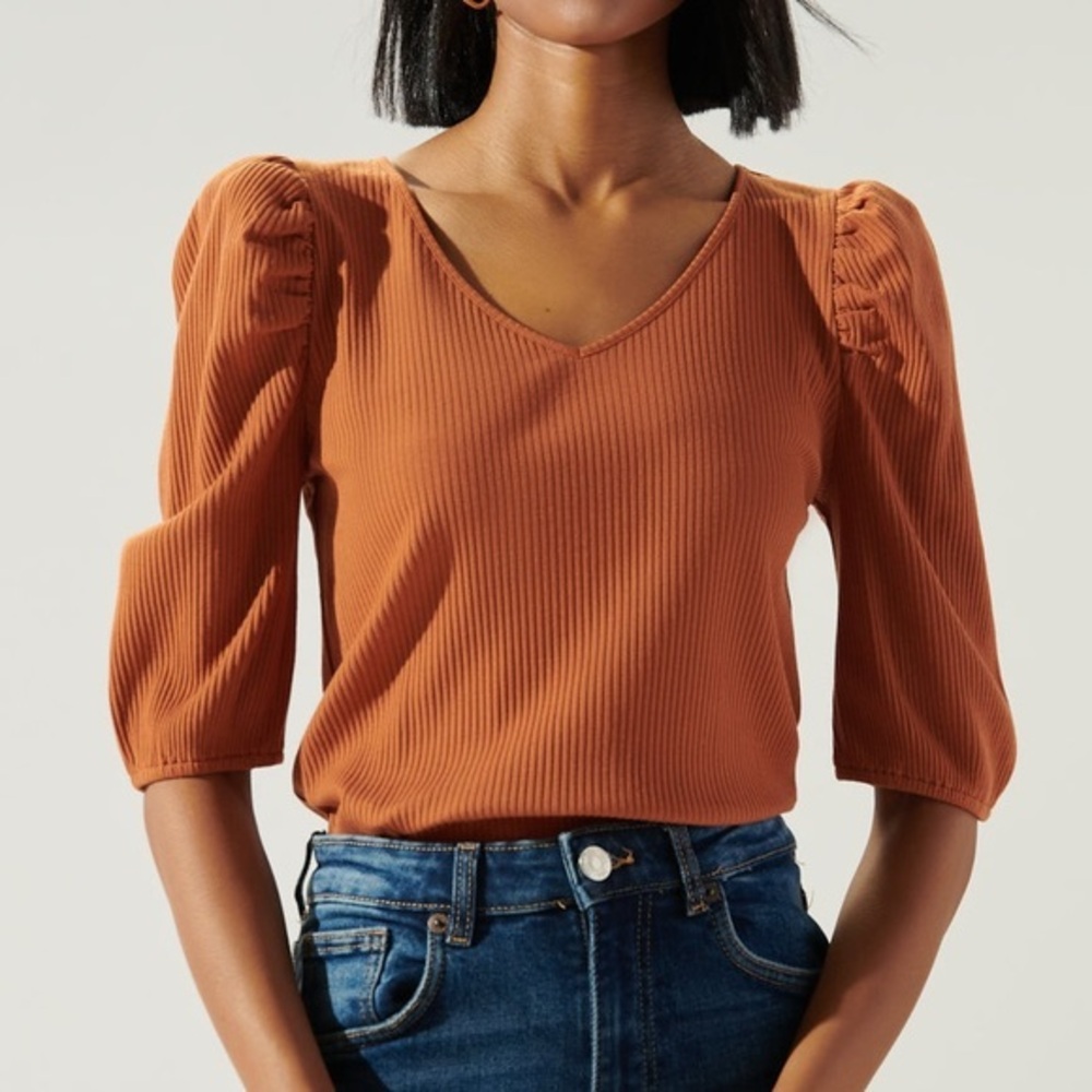 Sugarlips Essie Ribbed Knit Puff Sleeve Top Size Medium